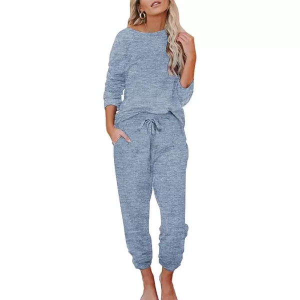 Ekouaer Womens Pajamas Set Long Sleeve Loungewear Soft Joggers Lounge Set with PocketsLight Blue