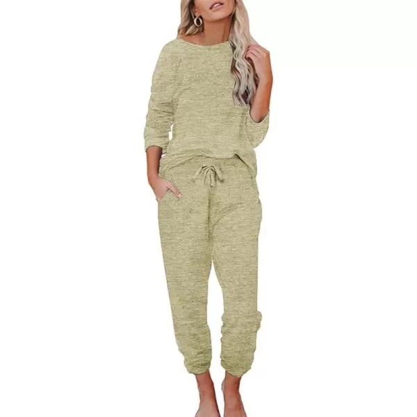 Ekouaer Womens Pajamas Set Long Sleeve Loungewear Soft Joggers Lounge Set with PocketsLight Green