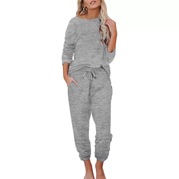 Ekouaer Womens Pajamas Set Long Sleeve Loungewear Soft Joggers Lounge Set with PocketsLight Grey