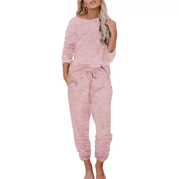 Ekouaer Womens Pajamas Set Long Sleeve Loungewear Soft Joggers Lounge Set with PocketsLight Pink