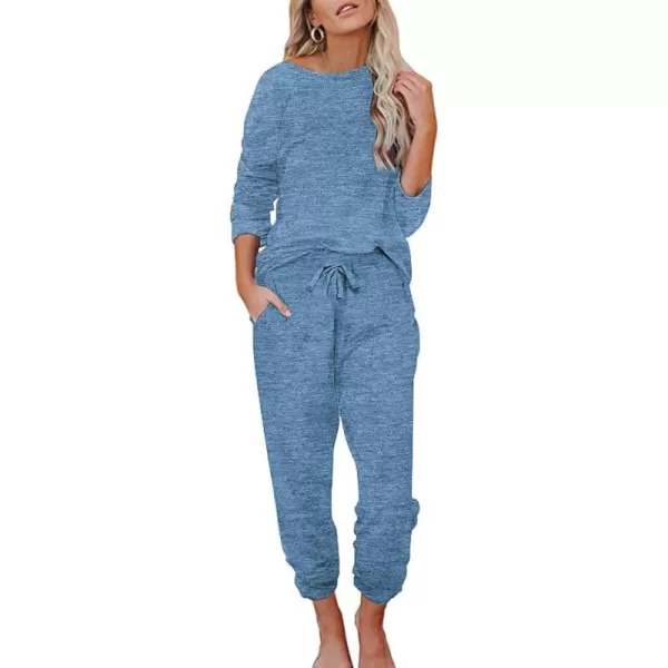 Ekouaer Womens Pajamas Set Long Sleeve Loungewear Soft Joggers Lounge Set with PocketsNavy