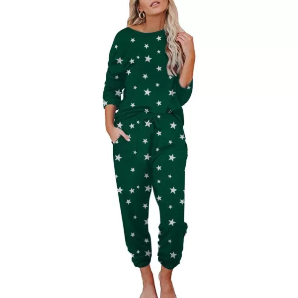 Ekouaer Womens Pajamas Set Long Sleeve Loungewear Soft Joggers Lounge Set with PocketsPattern3 Green and Stars