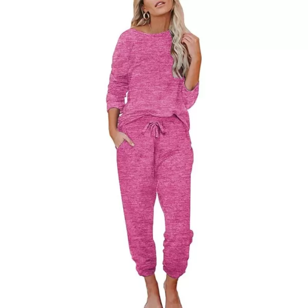 Ekouaer Womens Pajamas Set Long Sleeve Loungewear Soft Joggers Lounge Set with PocketsRose Red