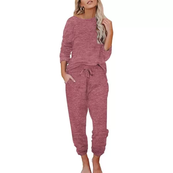 Ekouaer Womens Pajamas Set Long Sleeve Loungewear Soft Joggers Lounge Set with PocketsWine Red