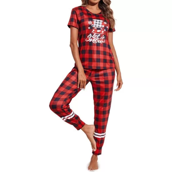 Ekouaer Womens Pajamas Set Short Sleeve Sleepwear Tops with Long Pants Pjs Set Print NightwearPattern1red Plaid