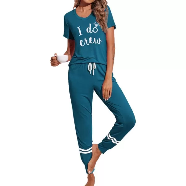 Ekouaer Womens Pajamas Set Short Sleeve Sleepwear Tops with Long Pants Pjs Set Print NightwearPattern3