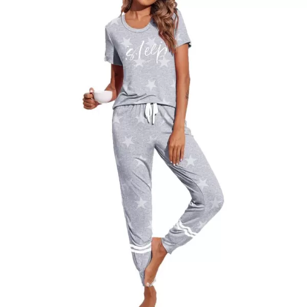 Ekouaer Womens Pajamas Set Short Sleeve Sleepwear Tops with Long Pants Pjs Set Print NightwearPattern4