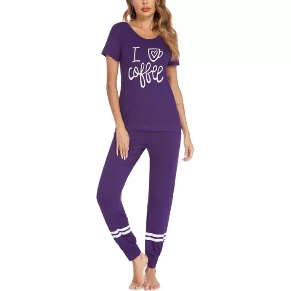 Ekouaer Womens Pajamas Set Short Sleeve Sleepwear Tops with Long Pants Pjs Set Print NightwearPurple