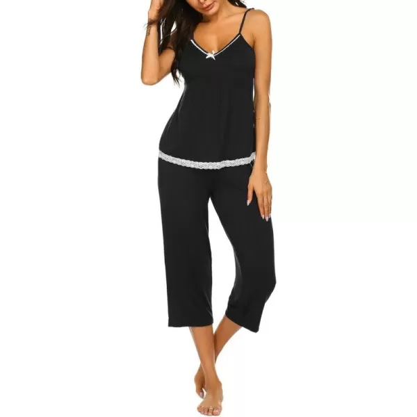 Ekouaer Womens Pajamas Set VNeck Cami Top and Capris Pants Sleepwear Pjs Set SXXL01 Black