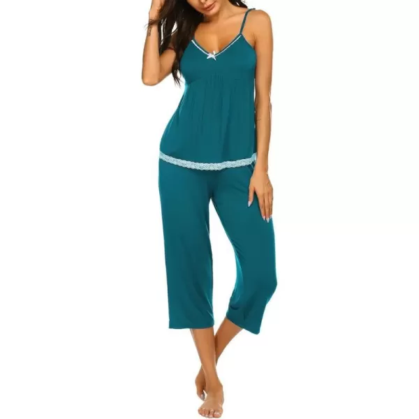 Ekouaer Womens Pajamas Set VNeck Cami Top and Capris Pants Sleepwear Pjs Set SXXL01 Blue Green