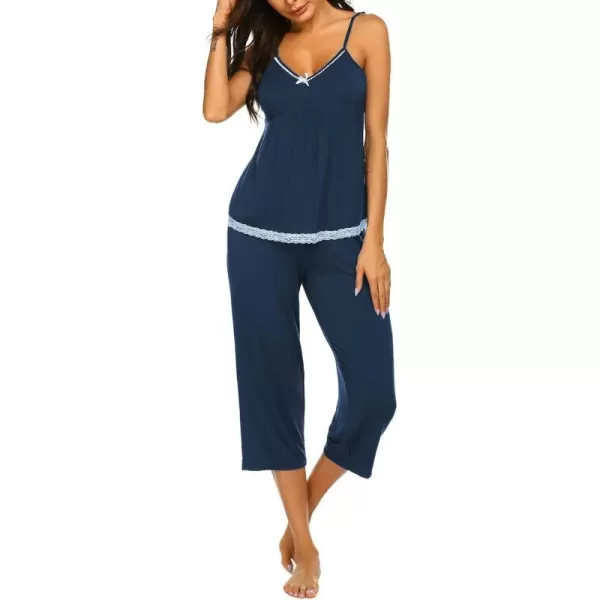 Ekouaer Womens Pajamas Set VNeck Cami Top and Capris Pants Sleepwear Pjs Set SXXL01 Navy