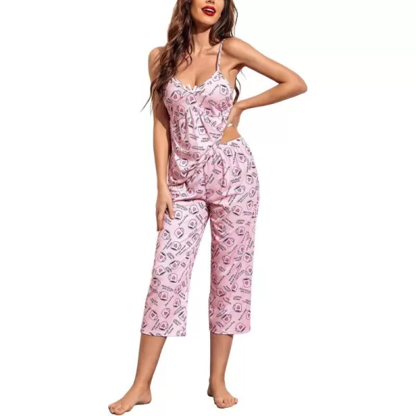 Ekouaer Womens Pajamas Set VNeck Cami Top and Capris Pants Sleepwear Pjs Set SXXL01 Pattern 7