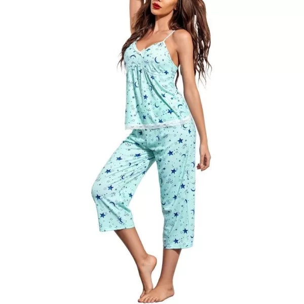 Ekouaer Womens Pajamas Set VNeck Cami Top and Capris Pants Sleepwear Pjs Set SXXL01 Pattern 8