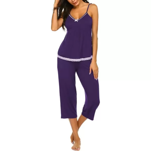 Ekouaer Womens Pajamas Set VNeck Cami Top and Capris Pants Sleepwear Pjs Set SXXL01 Purple