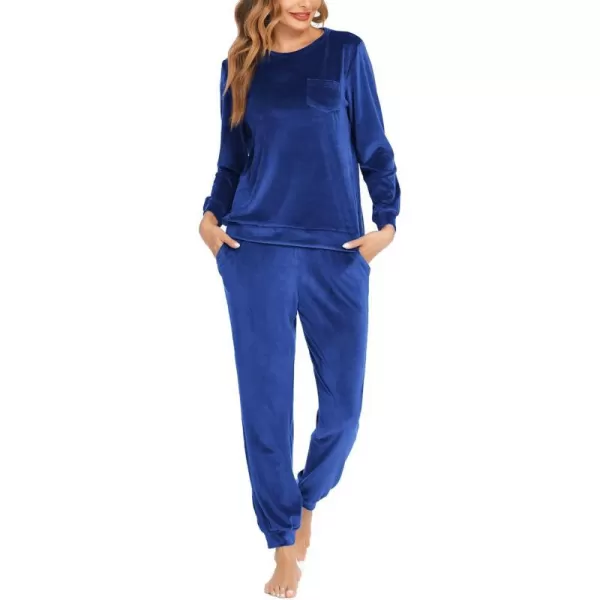 Ekouaer Womens Pajamas Sets Long Sleeve Soft Warm Sleepwear 2 Piece Velvet Pjs Lounge Sets with PocketsBlue