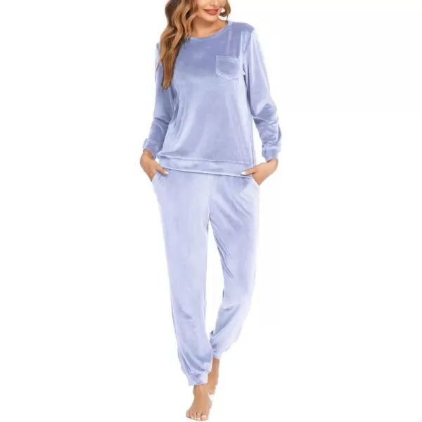 Ekouaer Womens Pajamas Sets Long Sleeve Soft Warm Sleepwear 2 Piece Velvet Pjs Lounge Sets with PocketsLight Blue