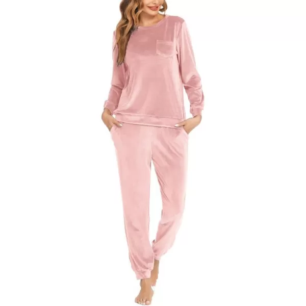 Ekouaer Womens Pajamas Sets Long Sleeve Soft Warm Sleepwear 2 Piece Velvet Pjs Lounge Sets with PocketsPink