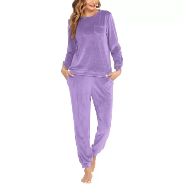 Ekouaer Womens Pajamas Sets Long Sleeve Soft Warm Sleepwear 2 Piece Velvet Pjs Lounge Sets with PocketsPurple