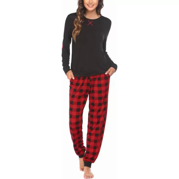 Ekouaer Womens Pajamas Sets Long Sleeve with Plaid Pants Soft Sleepwear O Neck 2 Piece Pjs Joggers Loung Set with Pockets1pat13