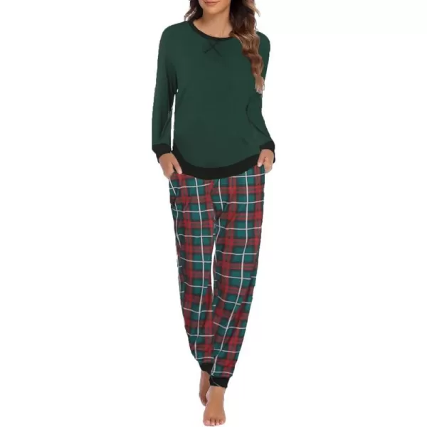 Ekouaer Womens Pajamas Sets Long Sleeve with Plaid Pants Soft Sleepwear O Neck 2 Piece Pjs Joggers Loung Set with PocketsPat27