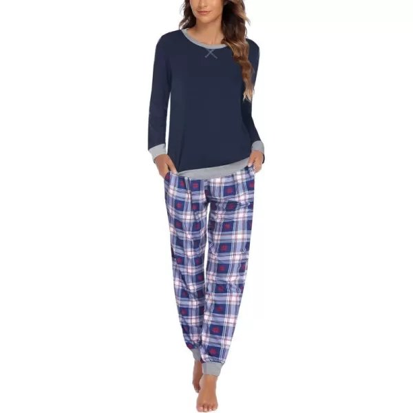 Ekouaer Womens Pajamas Sets Long Sleeve with Plaid Pants Soft Sleepwear O Neck 2 Piece Pjs Joggers Loung Set with PocketsPat28