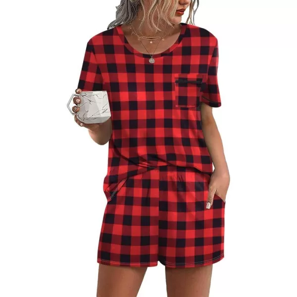 Ekouaer Womens Pajamas Sets Shorts 2 Piece Short Sleeve Lounge Sets Sleepwear Casual Pjs with PocketsPat7red Plaid