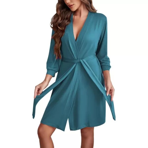 Ekouaer Womens Robe Lightweight 34 Sleeve Knit Bathrobe Soft Knee Length Sleepwear Robes with Pockets SXXLLake Blue