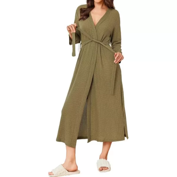 Ekouaer Womens Robe Long Waffle Knit Bathrobe Lightweight Soft Kimono Robes Loungewear SXXLLong Sleevearmy Green