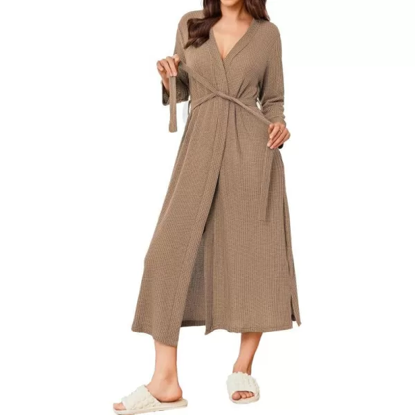 Ekouaer Womens Robe Long Waffle Knit Bathrobe Lightweight Soft Kimono Robes Loungewear SXXLLong Sleevekhaki