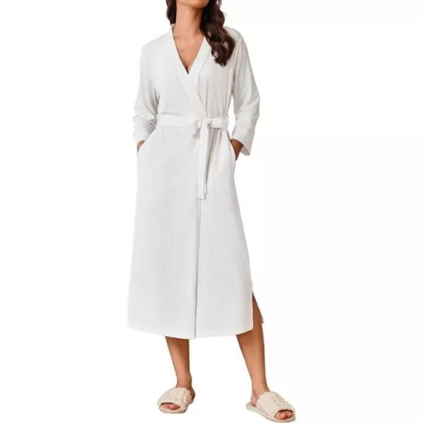 Ekouaer Womens Robe Long Waffle Knit Bathrobe Lightweight Soft Kimono Robes Loungewear SXXLLong Sleevewhite