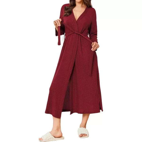 Ekouaer Womens Robe Long Waffle Knit Bathrobe Lightweight Soft Kimono Robes Loungewear SXXLLong Sleevewine Red