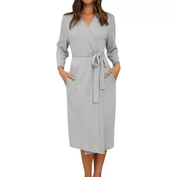 Ekouaer Womens Robes Long Bathrobes Jacquard Knit Spa Shower Robe Fixed Belt Sleepwear with Two Pockets S3XLLight Gray