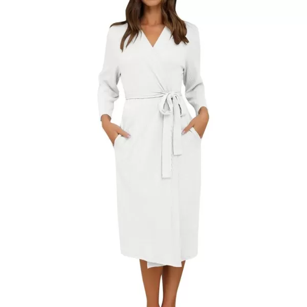 Ekouaer Womens Robes Long Bathrobes Jacquard Knit Spa Shower Robe Fixed Belt Sleepwear with Two Pockets S3XLWhite