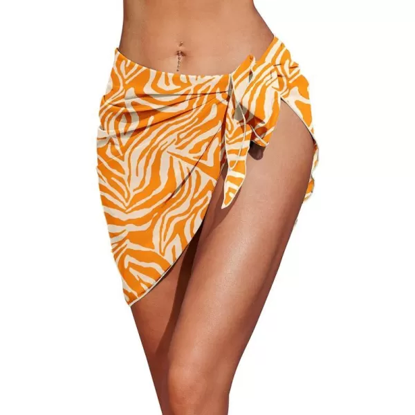 Ekouaer Womens Sarong Swimsuit Cover Ups Bathing Suit Coverups Chiffon Beach Wrap Skirts S3XLBPrint color Orange Zebra