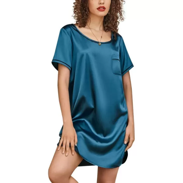 Ekouaer Womens Satin Nightgown Short Sleeve T Shirt Dress Boyfriend Casual Sleep Dress Loose Pajamas Shirt S3XLBlue Green