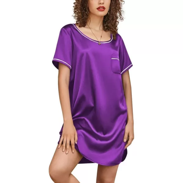 Ekouaer Womens Satin Nightgown Short Sleeve T Shirt Dress Boyfriend Casual Sleep Dress Loose Pajamas Shirt S3XLPurple