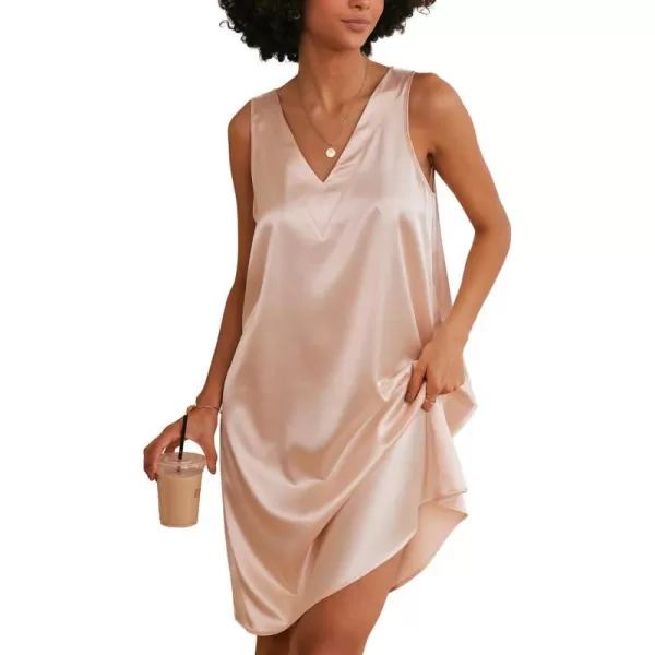 Ekouaer Womens Satin Silk Nightgown V Neck Nightie Tank Sleepshirt Sleeveless Summer Dress Comfy LoungewearChampagne