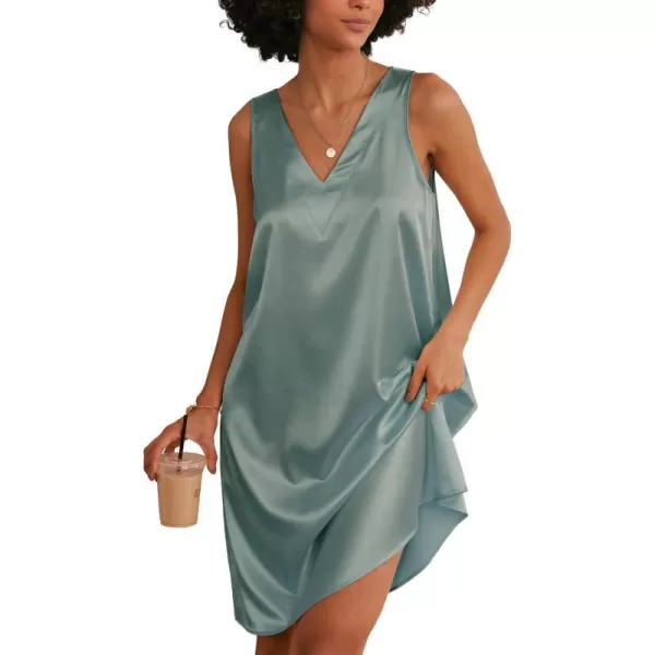 Ekouaer Womens Satin Silk Nightgown V Neck Nightie Tank Sleepshirt Sleeveless Summer Dress Comfy LoungewearLight Green