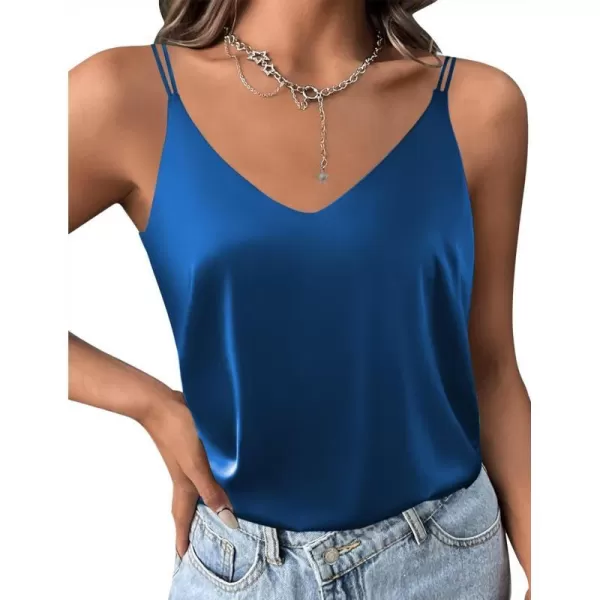 Ekouaer Womens Silk Satin Camisole Tank Tops V Neck Spaghetti Strap Blouses Cross Back Sleeveless Cami ShirtSnorkel Blue