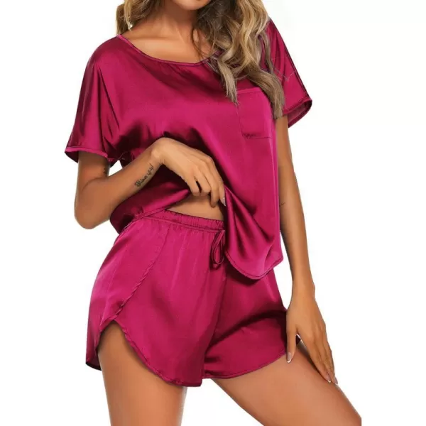 Ekouaer Womens Silk Satin Pajamas Set Short Sleeve Top and Shorts TwoPiece Pjs Silky Sleepwear NightwearHot Pink