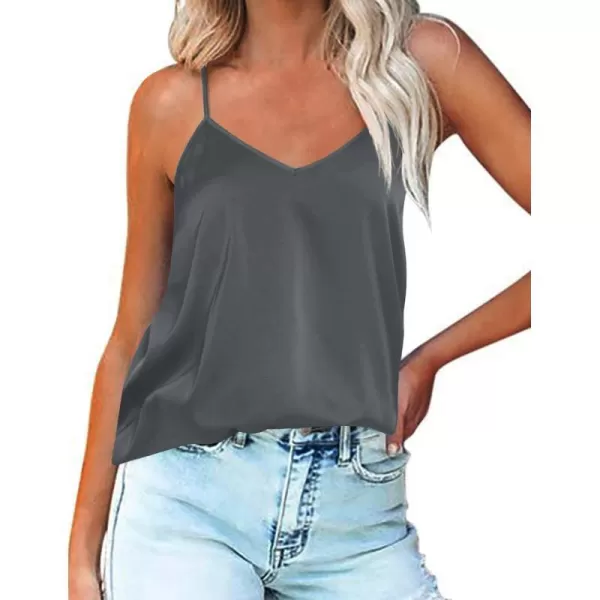 Ekouaer Womens Silk Satin Tank Tops V Neck Camisole Cami Spaghetti Strap Top Summer Basic BlouseCharcoal Grey