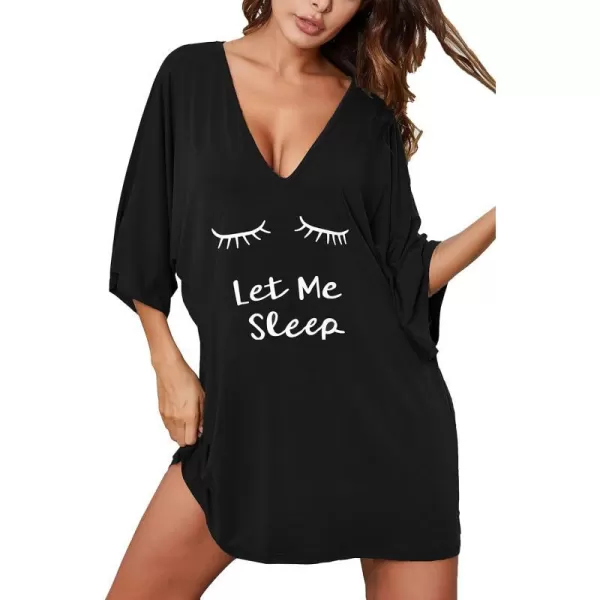 Ekouaer Womens Sleepshirt Deep V Neck Nightgown Batwing Nightshirt Oversized Sleepwear S4XLLet Me Sleep