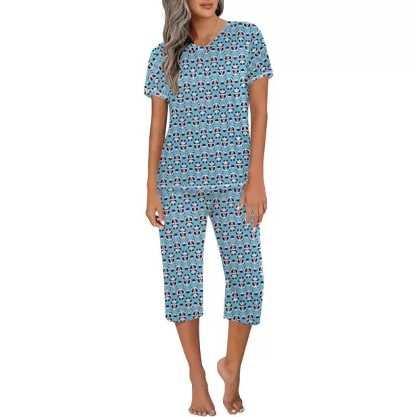 Ekouaer Womens Sleepwear Capri Pajama Sets Short Sleeve TwoPiece Pjs V Neck Tops amp Capri Pants with Pockets S3XLPat19panda