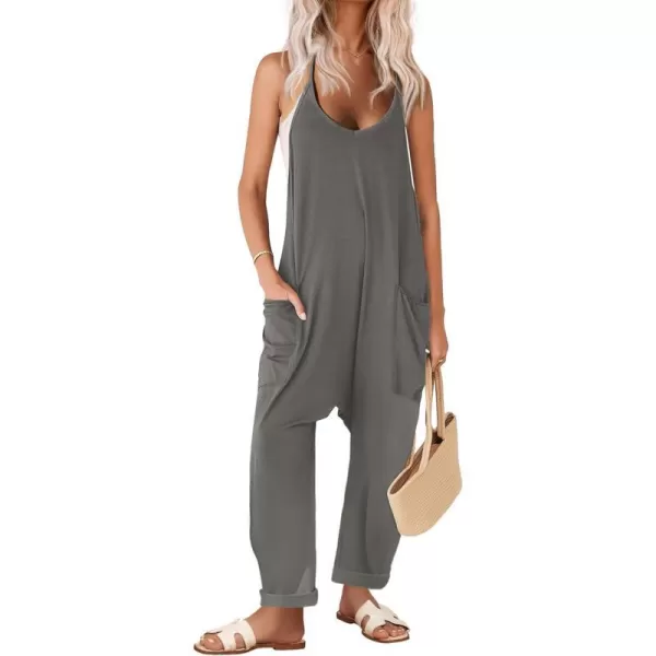 Ekouaer Womens Sleeveless Jumpsuit Loose Spaghetti Strap Baggy Overalls Jumpers Casual Long Pants Rompers with Pockets 2024Darkgrey