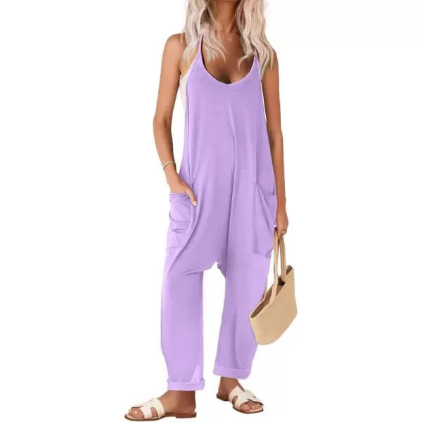 Ekouaer Womens Sleeveless Jumpsuit Loose Spaghetti Strap Baggy Overalls Jumpers Casual Long Pants Rompers with Pockets 2024Purple