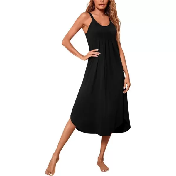 Ekouaer Womens Sleeveless Long Nightgown Full Slip Soft Nightshirt Sleep Dress Chemise Sleepwear Lounge DressesBlack