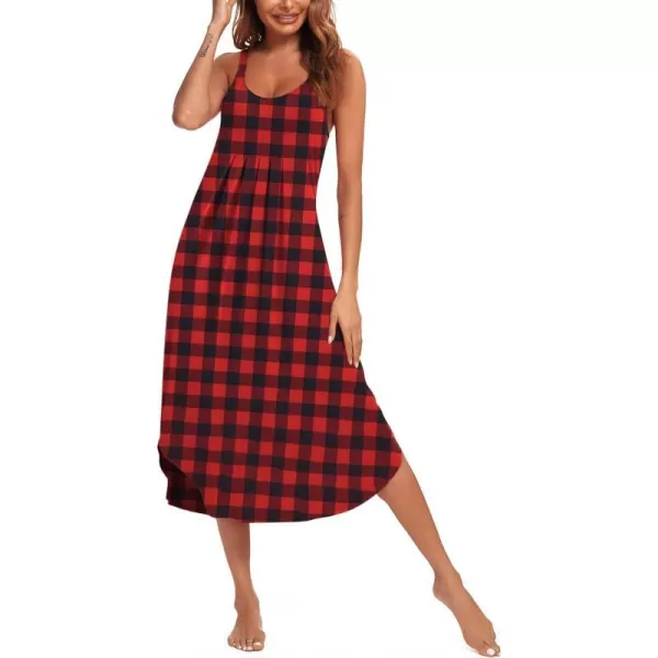 Ekouaer Womens Sleeveless Long Nightgown Full Slip Soft Nightshirt Sleep Dress Chemise Sleepwear Lounge DressesPattern13red Plaid