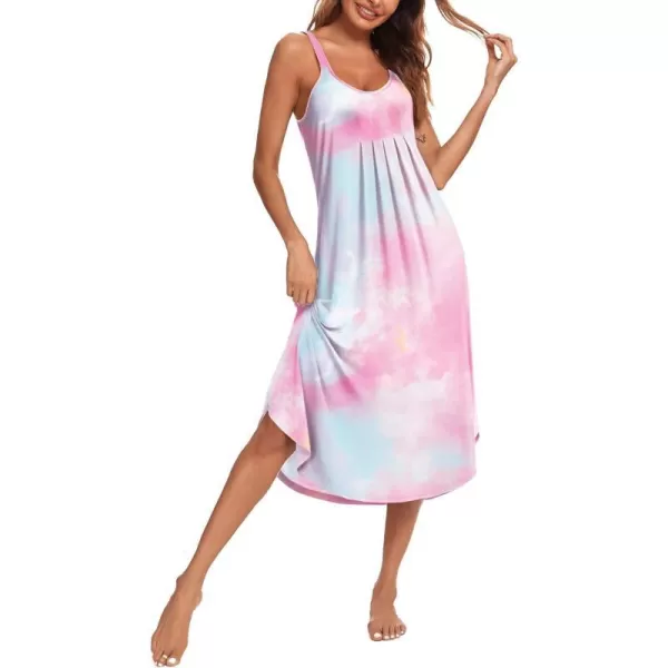 Ekouaer Womens Sleeveless Long Nightgown Full Slip Soft Nightshirt Sleep Dress Chemise Sleepwear Lounge DressesPattern4  Tie Dye Print