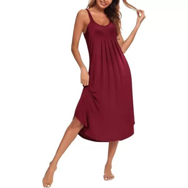 Ekouaer Womens Sleeveless Long Nightgown Full Slip Soft Nightshirt Sleep Dress Chemise Sleepwear Lounge DressesWine Red