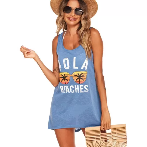 Ekouaer Womens Sleeveless Swimwear Coverups TShirt Beach Dress Tank Bikini Cover Up with PrintAsea Blue